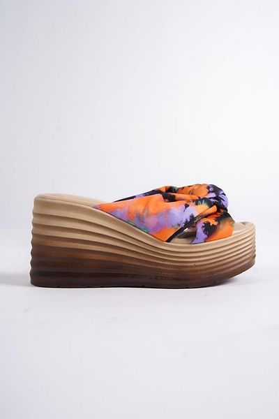 Modabuymus Papuci de damă cu toc cu pană cu platformă Batik portocaliu ascuțit