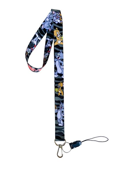 neptünstore توم وجيري حبل رقبة أسود وشماعة هاتف،