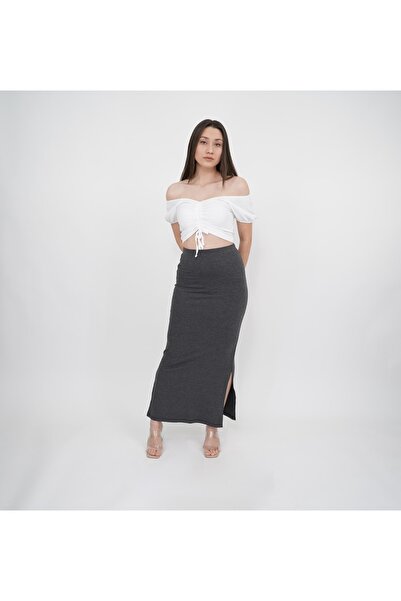 ALL TIME Women's Trend Anthracite Double Slit Body Hugging Long Pencil Skirt