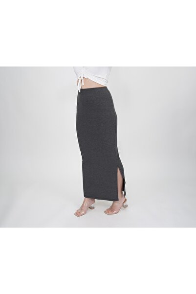 ALL TIME Women's Trend Anthracite Double Slit Body Hugging Long Pencil Skirt