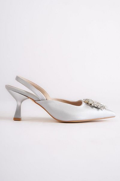 Modabuymus Elizabeth Silver Stoned Stiletto Thin Heeled Evening Dress Shoes