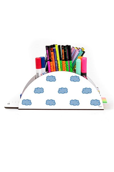 kutuTR Wooden Vip Waves Rainbow Ruled Desktop Pen Holder Organizer Assembled Boxed