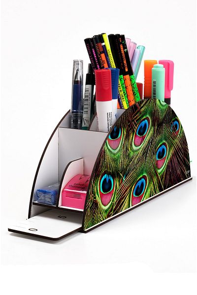 kutuTR Wooden Vip Mini Animals Rainbow Ruled Desktop Pen Holder Organizer with Assembled Box