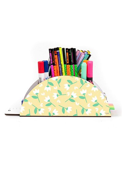 kutuTR Wooden Vip Rose Series Rainbow Ruled Desktop Pen Holder Organizer with Assembled Box