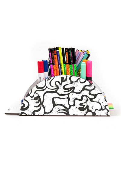 kutuTR Wooden Vip Pattern Series Rainbow Ruled Desktop Pen Holder Organizer with Assembled Box