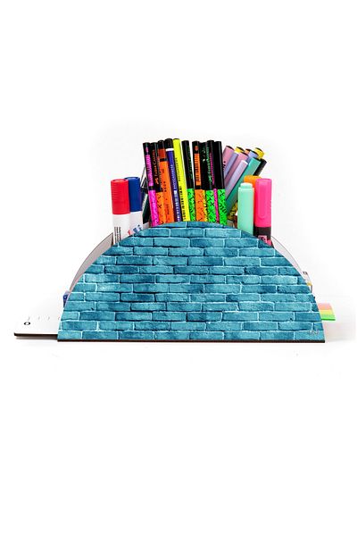 kutuTR Wooden Vip Pattern Series Rainbow Ruled Desktop Pen Holder Organizer with Assembled Box