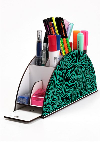 kutuTR Wooden Vip Waves Rainbow Ruled Desktop Pen Holder Organizer Assembled Boxed