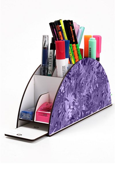 kutuTR Wooden Vip Waves Rainbow Ruled Desktop Pen Holder Organizer Assembled Boxed