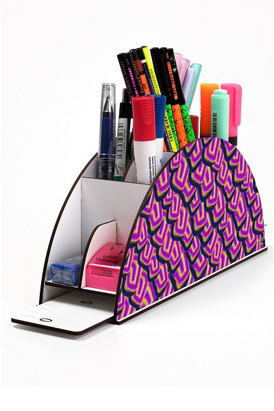 kutuTR Wooden Vip Waves Rainbow Ruled Desktop Pen Holder Organizer Assembled Boxed
