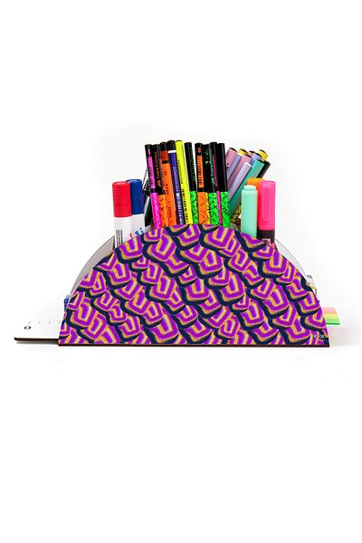 kutuTR Wooden Vip Waves Rainbow Ruled Desktop Pen Holder Organizer Assembled Boxed