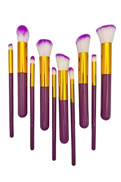 BEENFY Σετ με 10 πινέλα μακιγιάζ σε μωβ χρώμα