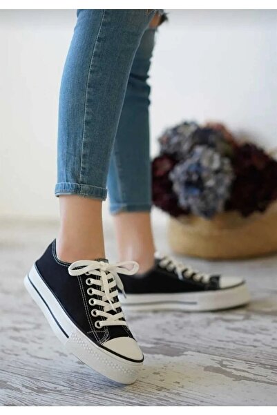 Slazenger High Sole Low Black Women's Summer Linen Sneaker Sports Shoes