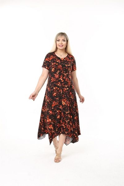 mami butik Plus Size Asymmetrical Skirt Short Sleeve Viscose Combed Cotton Stylish Comfortable Summer Dress