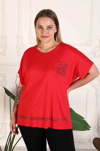xlargebutik Plus Size Women's Clothing Full Flexible Red Viscose Combed Cotton Blouse