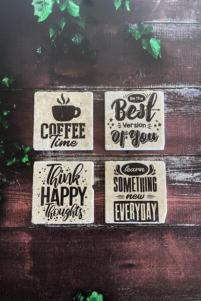 Baumatelier طقم قواعد أكواب من الحجر الطبيعي بتصميم القهوة مكون من 4 قطع