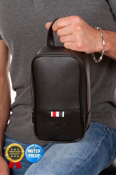 Newish Adelina Men's Black Leather Shaving Travel Cosmetic Portfolio Clutch Bag