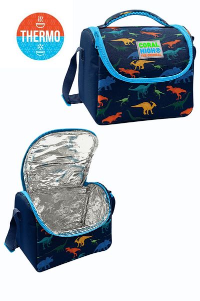 Coral High Rucsac de școală cu patru compartimente cu model de dinozaur albastru bleumarin