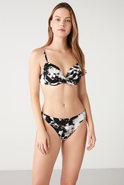 Kom Kelabun Telli Sabit Kaplı Yarım Push-up'lı Bikini