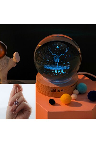keyfim shop Işıklı Ahşap Kaideli Geyik Temalı Cam Küre 8*6cm Ve Lotus Çiçeği ...