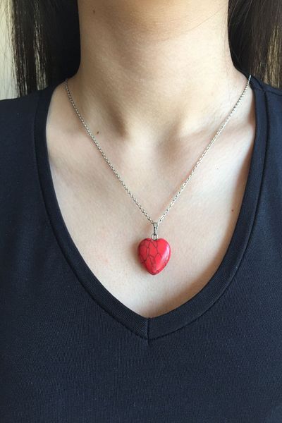 axexuar Women's Coral Stone Natural Stone Pendant 316l Steel Necklace 50cm Zodiac Stone