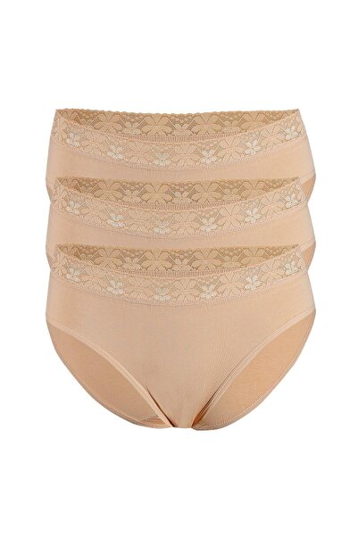 Yıldız Çamaşır سراويل بيكيني نسائية من الجلد الليكرا بخصر دانتيل 3 قطع