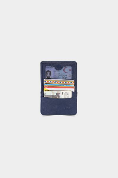 GUARD Navy Blue Leather Card Holder - Magnetized, Small Size