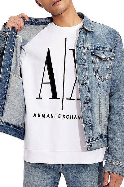 Armani Exchange Hanorac pentru bărbați, 100% bumbac, cu imprimeu