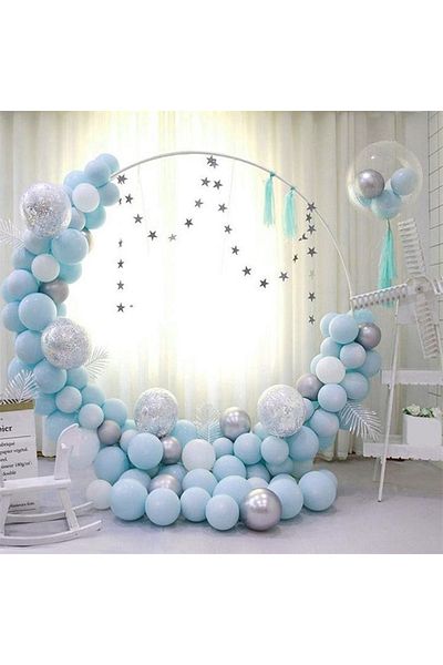Aşkın Parti Evi Σετ μπαλόνι και αλυσίδα μπλε Macaron Silver Chrome Confetti