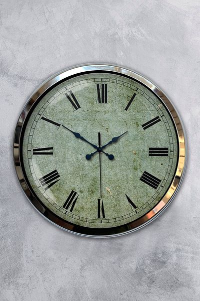 Kasva Concept Gift 40 cm Chrome Metal Antique Wall Clock