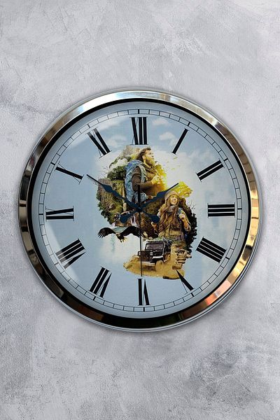 Kasva Concept Gift Decorative 40 cm Chrome Metal Nature Adventure Wall Clock