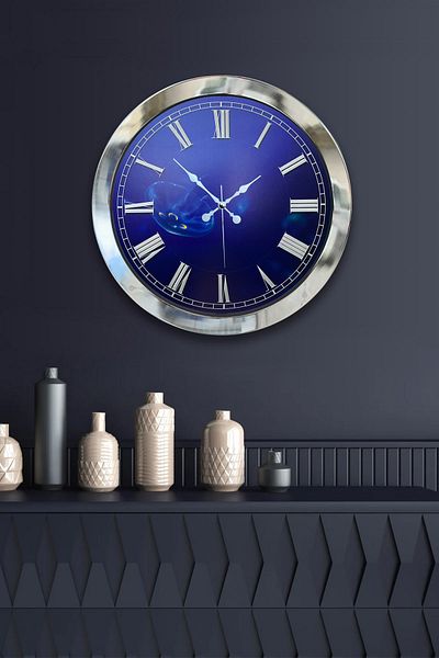 Kasva Concept 36 cm Chrome Metal Infinite Blue Wall Clock