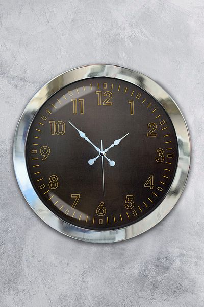 Kasva Concept Gift 36 cm Chrome Metal Black Yellow Wall Clock