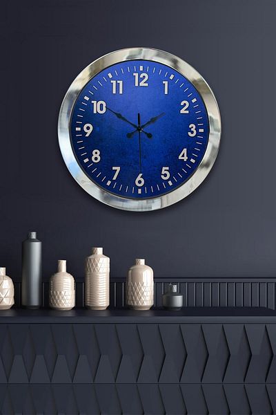 Kasva Concept Gift 36 cm Chrome Metal Blue Wall Clock