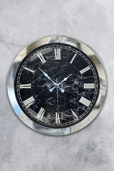 Kasva Concept Gift 36 cm Chrome Metal Roman Marble Pattern Wall Clock