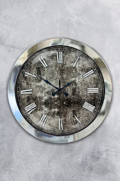 Kasva Concept Gift 36 cm Chrome Metal Antique Wall Clock
