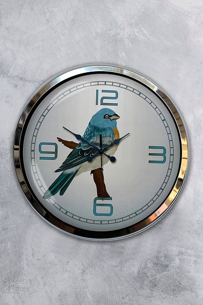 Kasva Concept Gift 40 cm Chrome Metal Bird Wall Clock