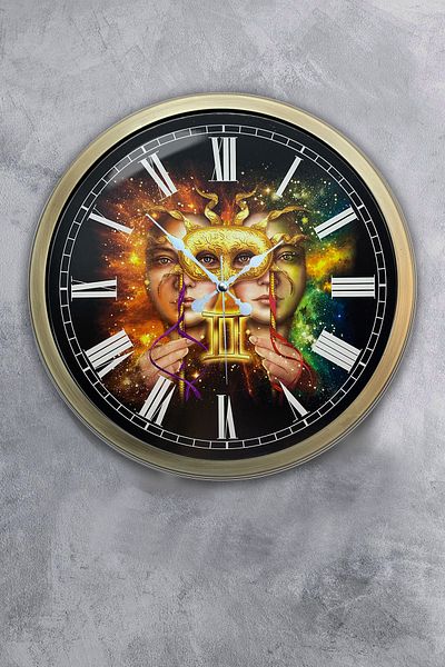 Kasva Concept Gift 40 cm Antique Metal Gemini Sign Wall Clock