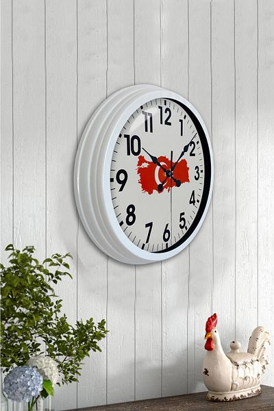 Kasva Concept 40 cm White Metal Türkiye Map Wall Clock