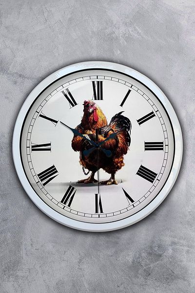 Kasva Concept Gift 40 cm White Metal Rooster Roman Numeral Wall Clock