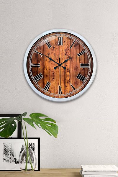 Kasva Concept 40 cm White Metal Wood Look Wall Clock