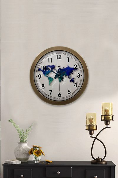 Kasva Concept Gift 36 cm Antique Metal Map Wall Clock