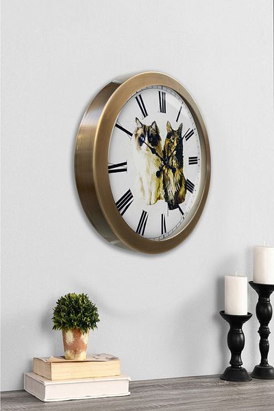 Kasva Concept Gift 36 cm Antique Metal Cat Wall Clock