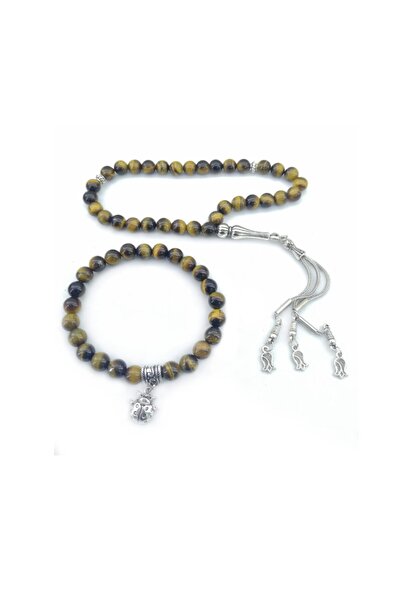 OSMANLI DOĞAL TAŞ Brățară certificată ochi de tigru-rozariu set de 2 pietre p...