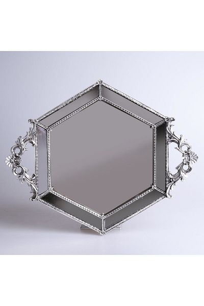 Selim Silver Tray with Hexagonal Mirror - 31X38Cm
