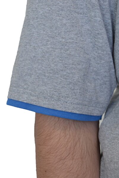 Nur Aka by Nurteks Men's Gray Collar and Sleeve Detailed Large Size Pajama Set with Six Patterns and Pockets