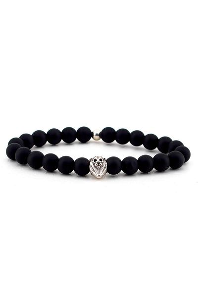 Solfera Men's Lion Head Matte Onyx Stone Bracelet B748