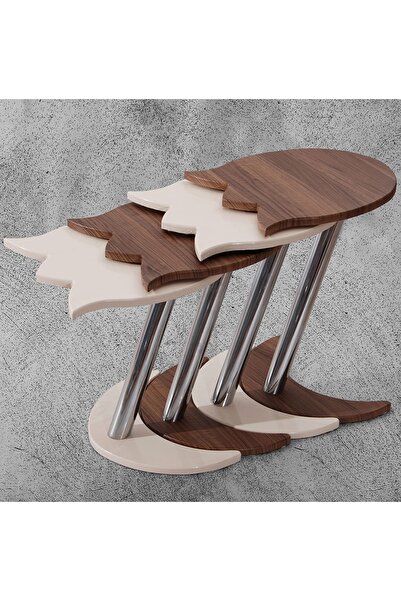 Veys Sehpa 4 Lü Lalezar Zigon Sehpa -ceviz -krem