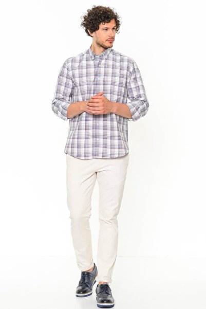 Varetta Чоловіча сорочка синя в клітинку класичного крою з кишенями та довгими рукавами
