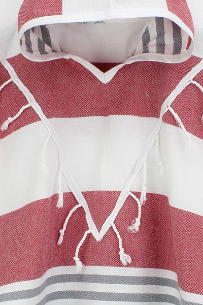 Bedinn Peshtemal Poncho Marine Red Grey