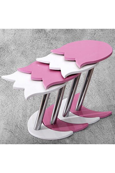 Veys Sehpa 4 Lü Lalezar Zigon Sehpa - Pembe - Beyaz